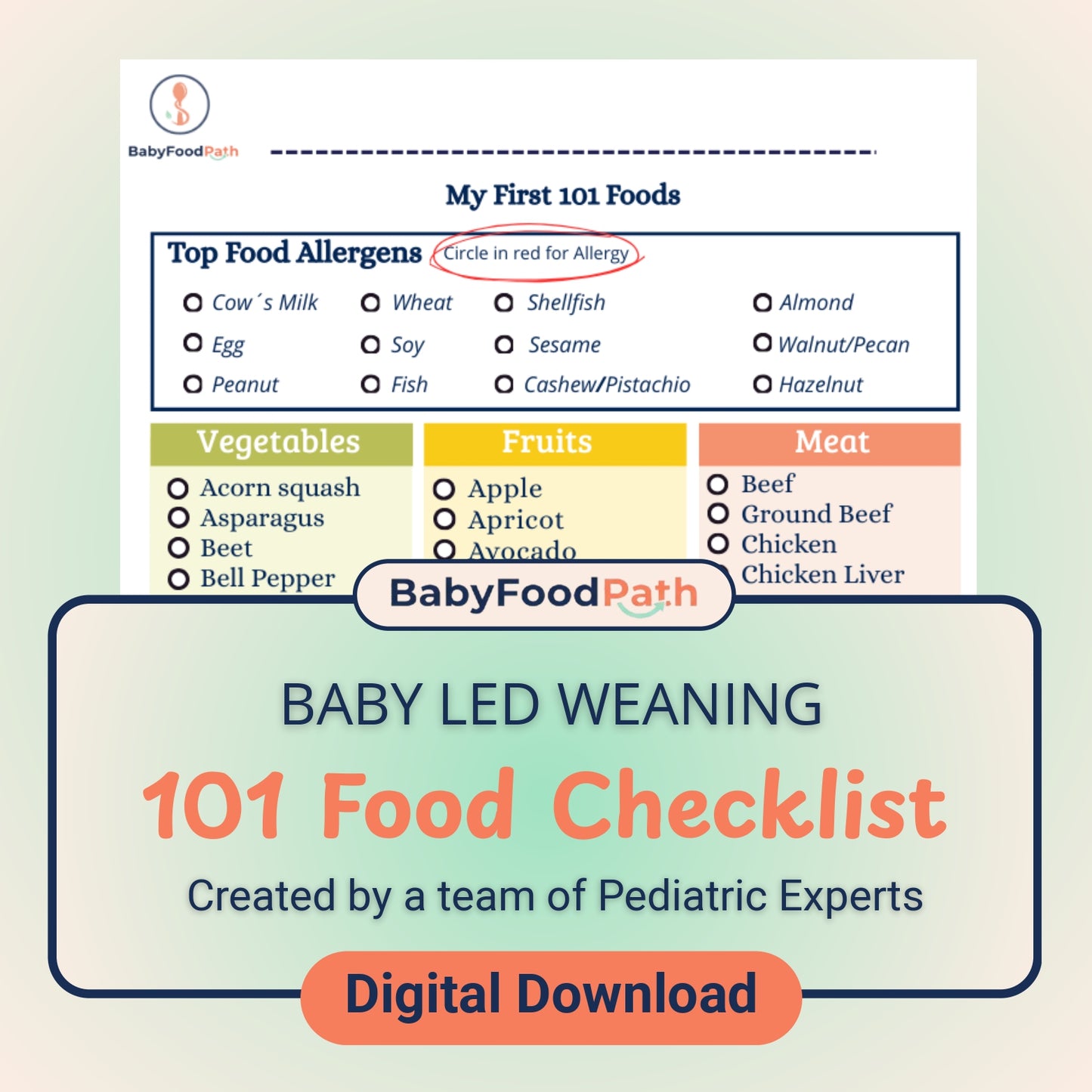 Baby-Led Weaning 101 Food Checklist PDF Download