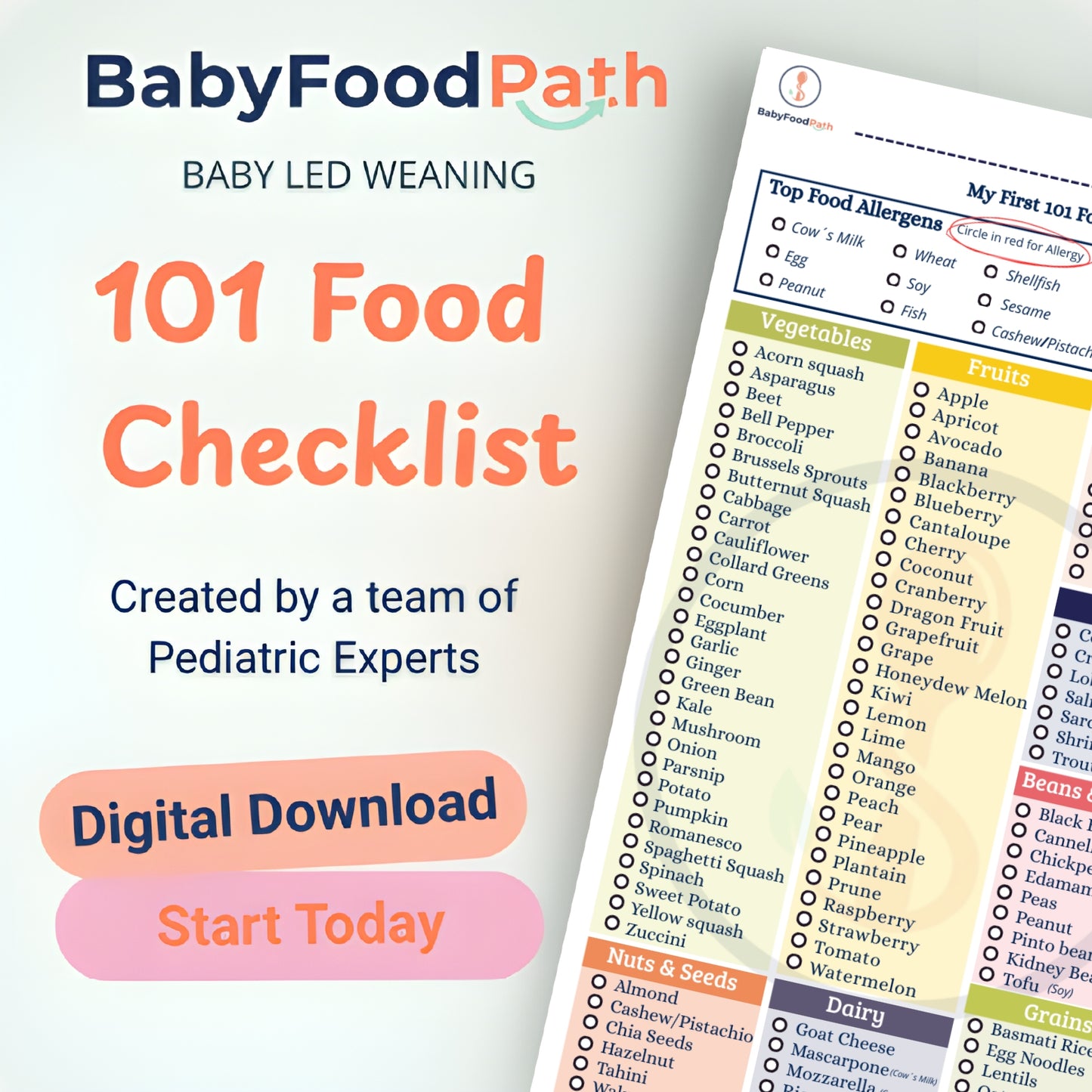 Baby-Led Weaning 101 Food Checklist PDF Download